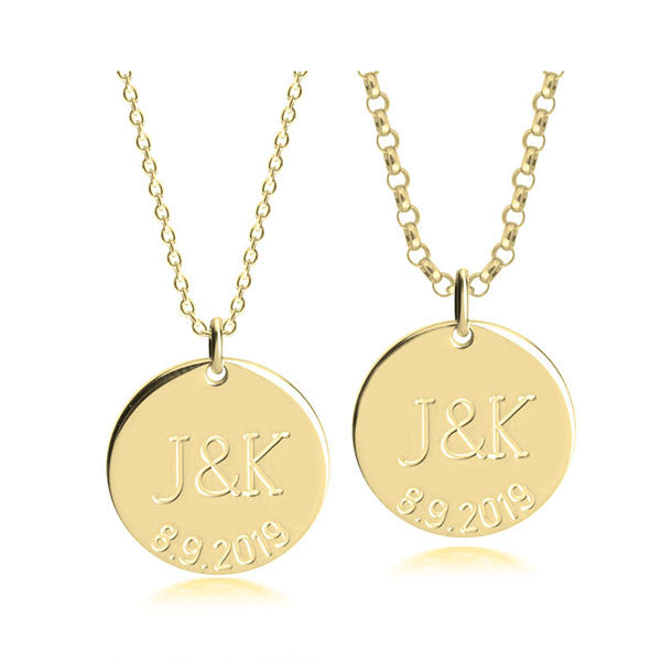 Couples Necklace Set With Initials And Anniversary Date