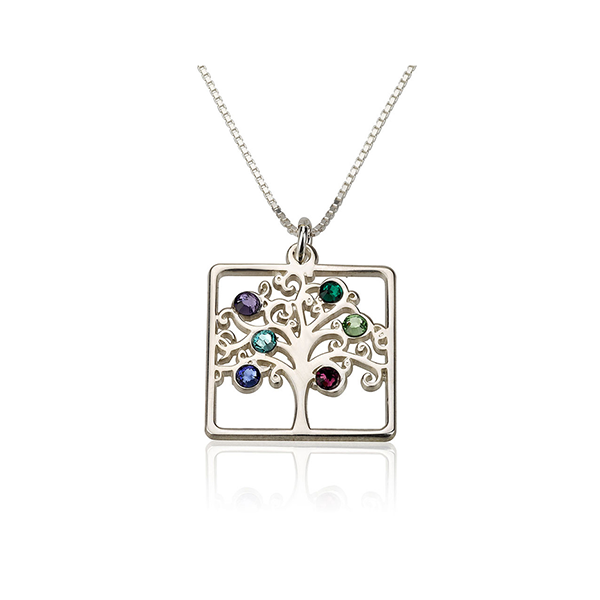 Cube Birthstone Family Tree Necklace