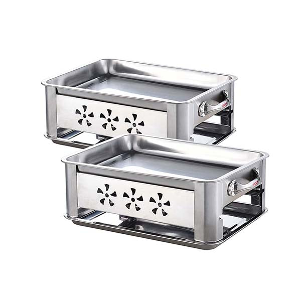 2X 36Cm Stainless Steel Outdoor Chafing Bbq Fish Stove Grill Plate