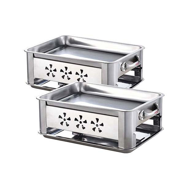 2X 45Cm Stainless Steel Outdoor Chafing Bbq Fish Stove Grill Plate