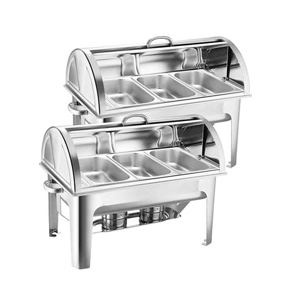 Soga 2X Stainless Steel Roll Top Chafing Dish 3X3L 3 Trays Food Warmer