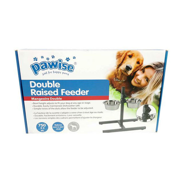 Double Raised Dog Bowl Stand 750Ml Pet Cat Elevated Adjustable Food