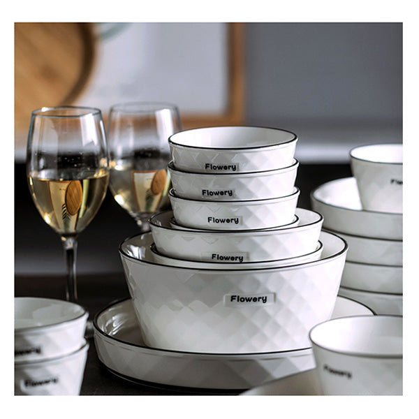 Diamond Pattern Ceramic Dinnerware Set Of 13