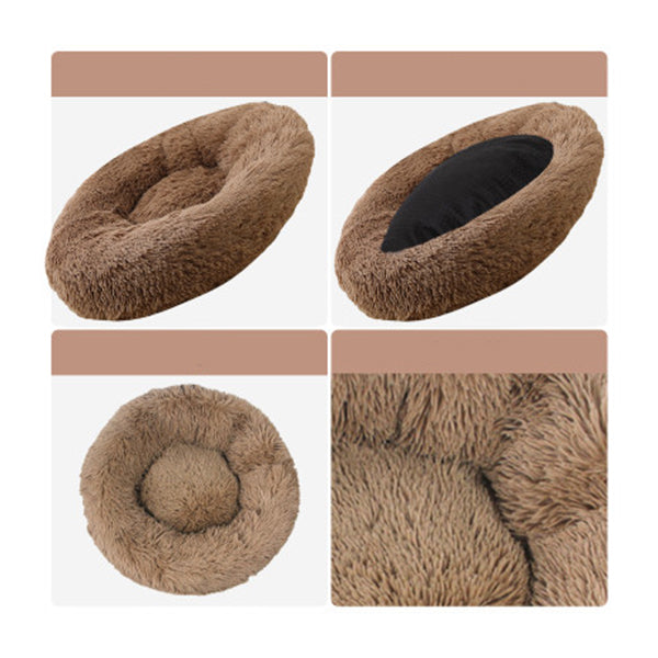 Pet Bedding Warm Plush Round Comfortable Dog Nest Light Coffee