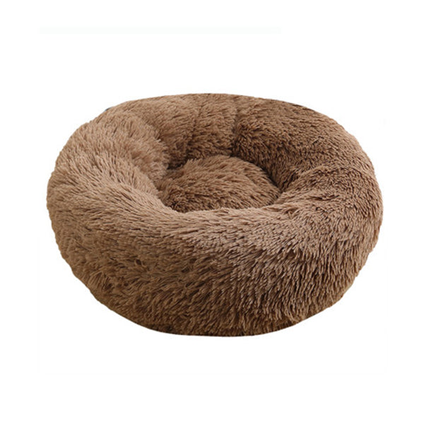 Pet Bedding Warm Plush Round Comfortable Dog Nest Light Coffee