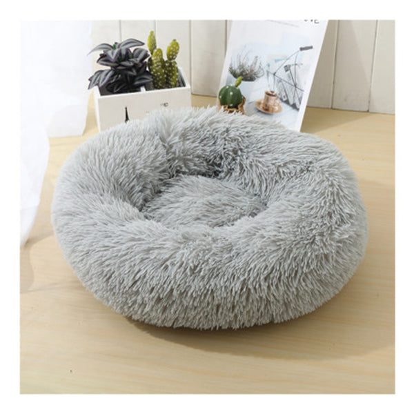 Pet Bedding Warm Plush Round Comfortable Dog Nest Light Grey