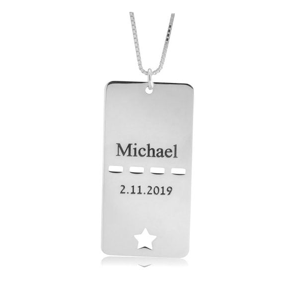 Dog Tag Name And Date Necklace