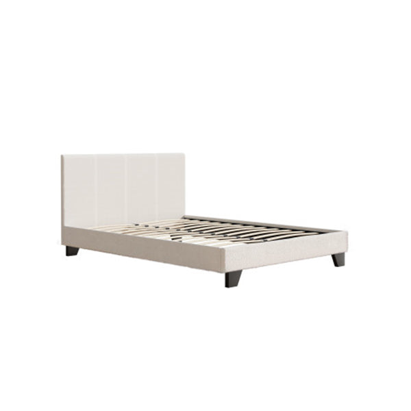 Bed Frame Boucle Fabric Mattress Base Platform Wooden Beige