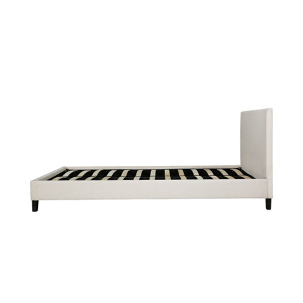 Bed Frame Boucle Fabric Mattress Base Platform Wooden Beige