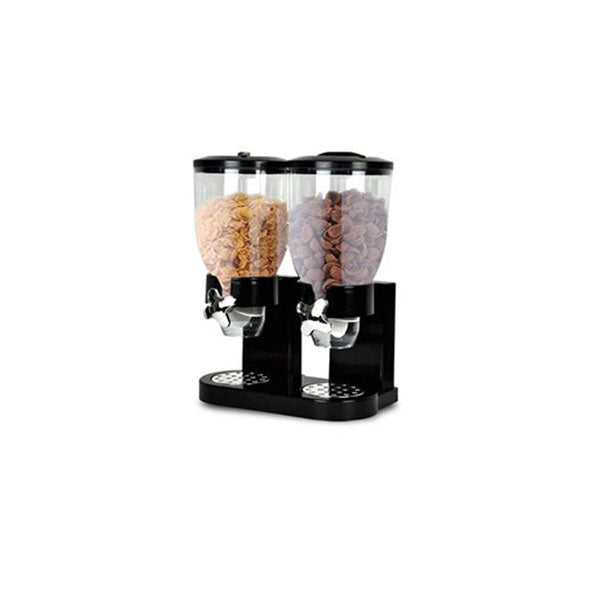 Double Cereal Dispenser Dry Food Storage Container Black