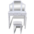 Dressing Table 2 Drawers With 3-In-1 Mirror And Stool - White