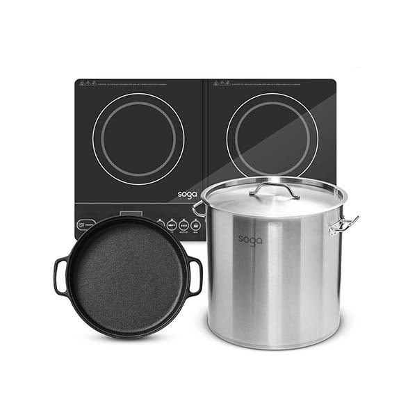 Dual Burners Cooktop Stove Cast Iron Skillet Stainless Steel Stockpot