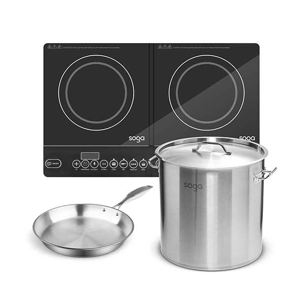 Dual Burners Cooktop Stove Stainless Stockpot Induction Fry Pan
