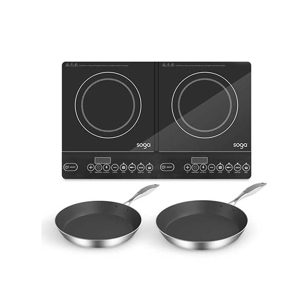 Dual Burners Cooktop Stove With 20Cm And 26Cm Frying Pan Skillet