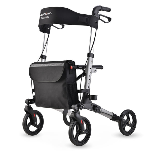 Foldable Aluminium Walking Frame Rollator with Bag and Seat, Silver