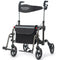 2-in-1 Foldable Aluminium Walking Frame Rollator and Transit Wheelchair with Bag, Titanium colour