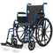 24 Inch Folding Wheelchair with Park Brakes, 136kg Capacity, Retractable Armrests, Blue