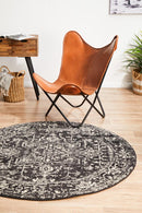 Evoke Round Scape Charcoal Transitional Rug