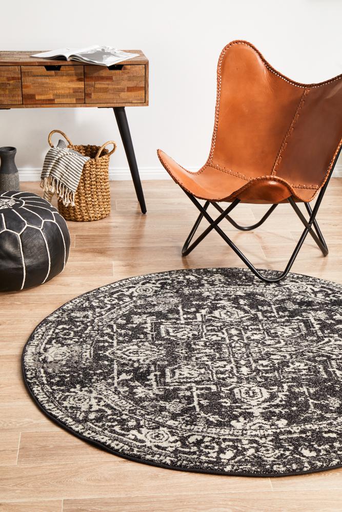 Evoke Round Scape Charcoal Transitional Rug