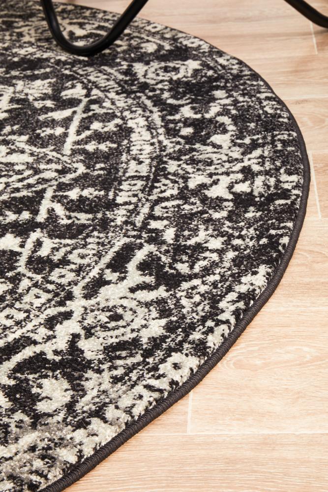 Evoke Round Scape Charcoal Transitional Rug