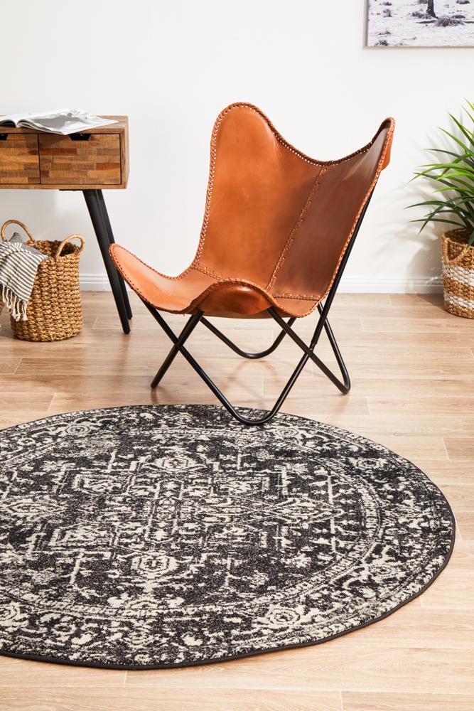 Evoke Round Scape Charcoal Transitional Rug