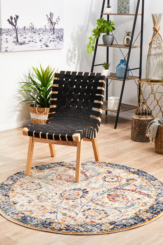 Evoke Round Peacock Ivory Transitional Rug