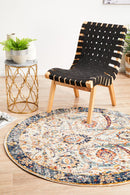 Evoke Round Peacock Ivory Transitional Rug