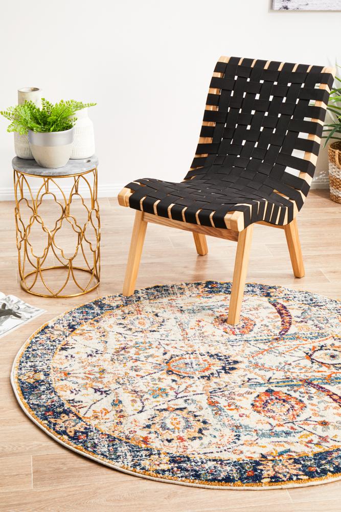 Evoke Round Peacock Ivory Transitional Rug