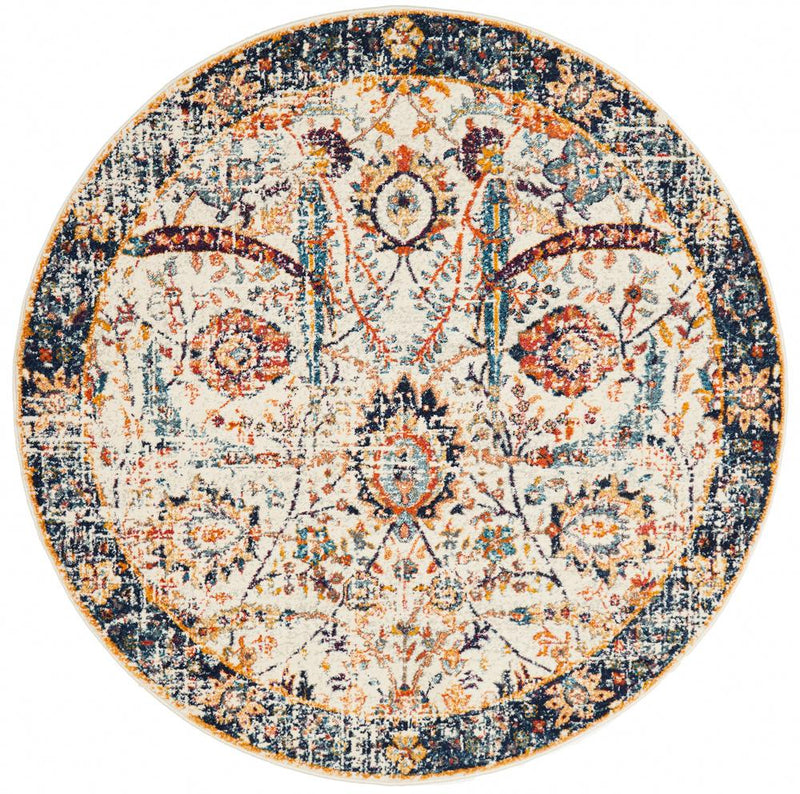 Evoke Round Peacock Ivory Transitional Rug