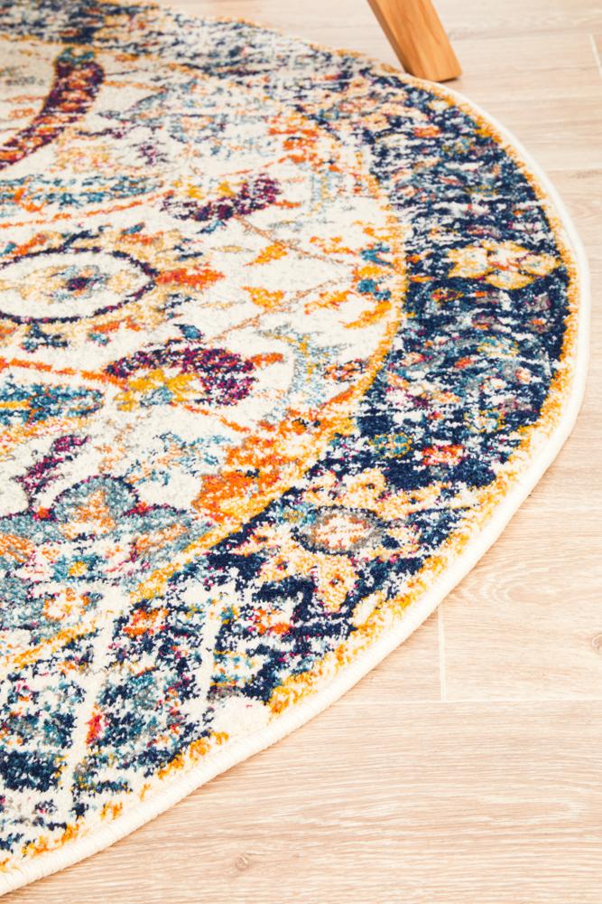 Evoke Round Peacock Ivory Transitional Rug