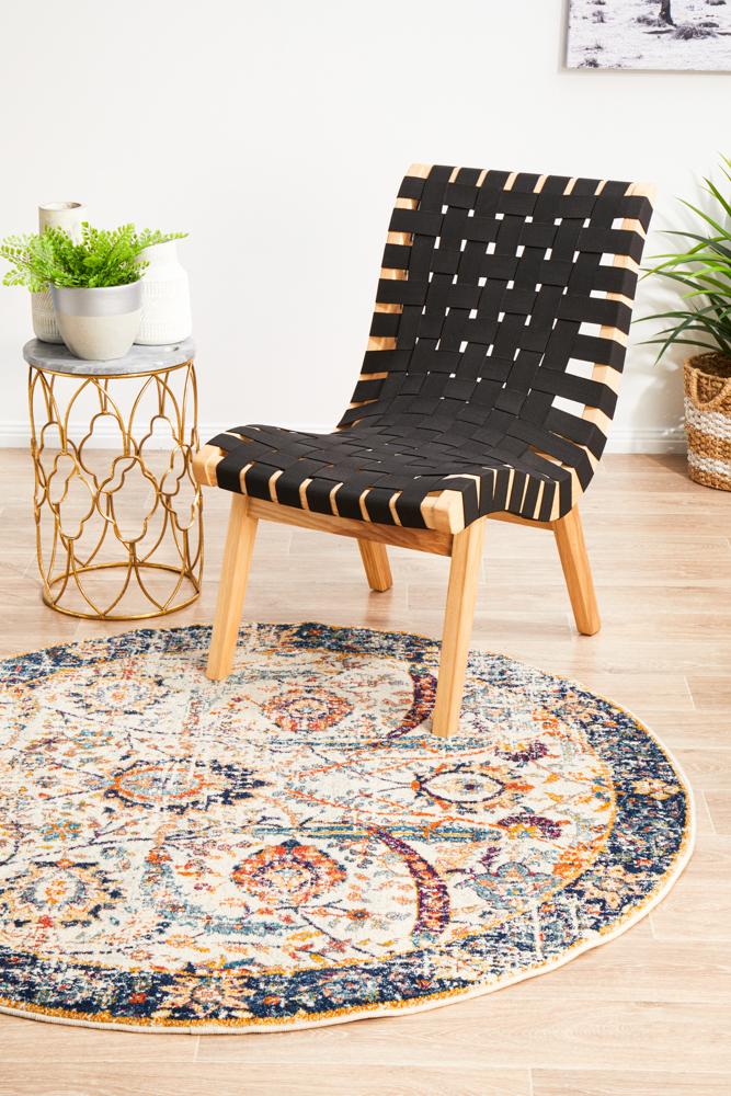 Evoke Round Peacock Ivory Transitional Rug