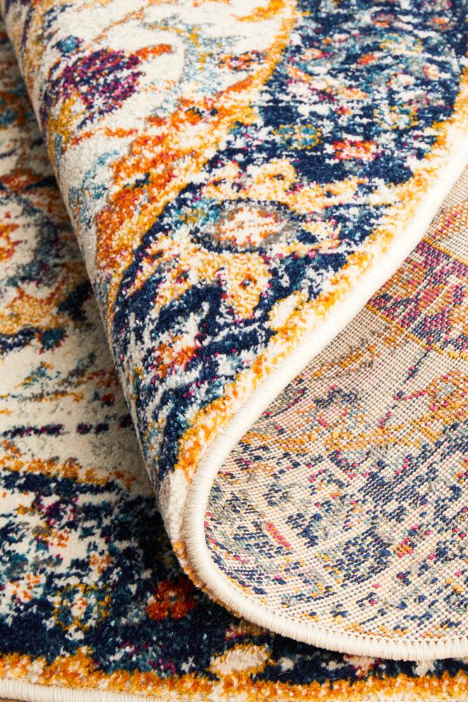 Evoke Round Peacock Ivory Transitional Rug