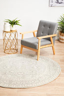 Evoke Round Silver Flower Transitional Rug