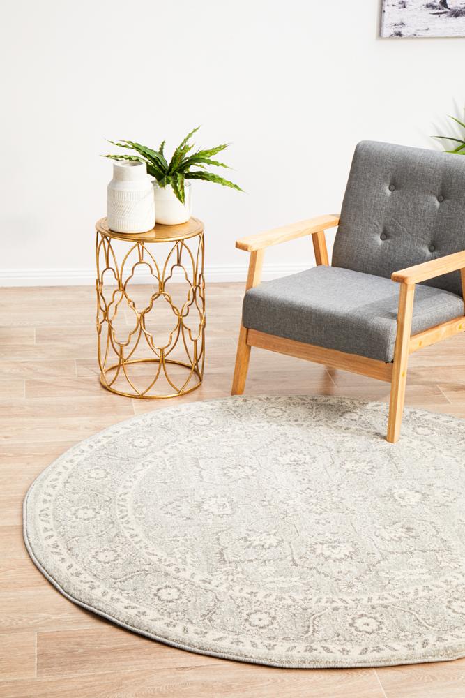 Evoke Round Silver Flower Transitional Rug