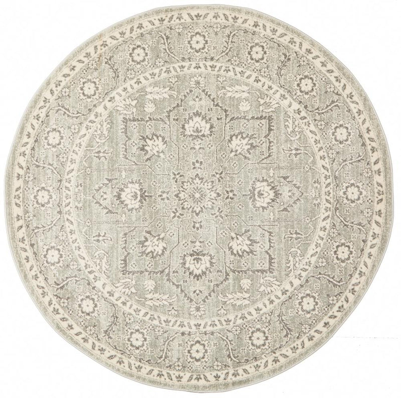 Evoke Round Silver Flower Transitional Rug