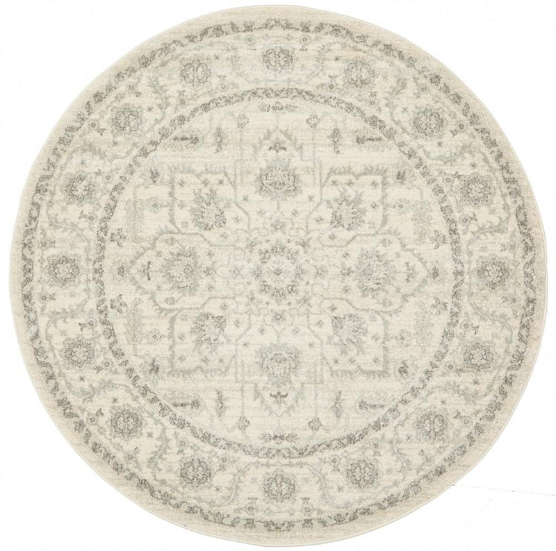 Evoke Round Winter White Transitional Rug
