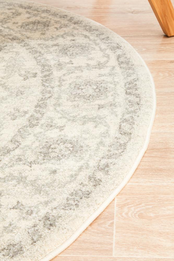 Evoke Round Winter White Transitional Rug