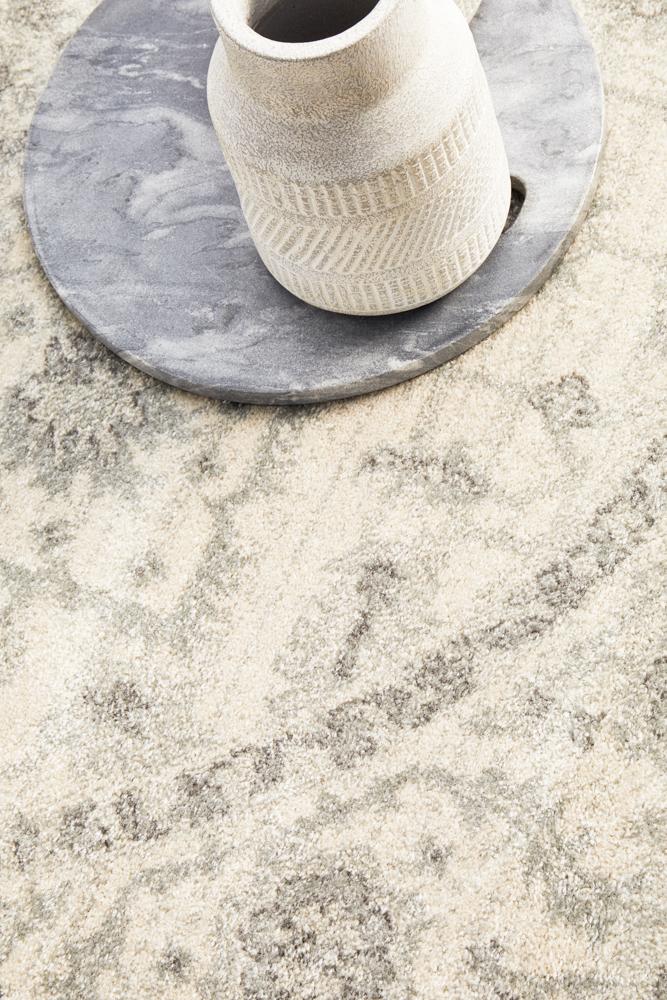 Evoke Round Winter White Transitional Rug