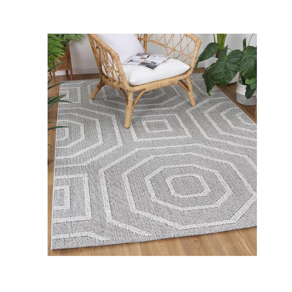 Efate Flower Grey Geometric Flatweave Rug