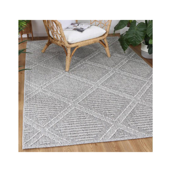 Efate Honiara Grey Geometric Flatweave Rug