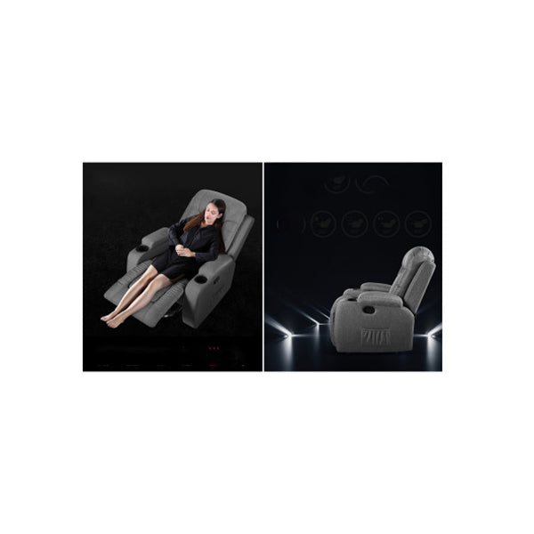 Electric Massage Chair Fabric Lounge Sofa Heated Grey