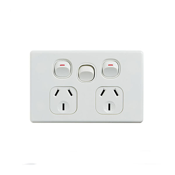 Elegant Double Power Point 250V 10A With Extra Switch Horizontal Pack