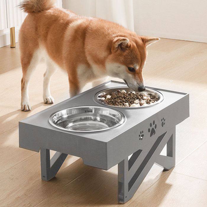 Elevated Pet Feeder Food Water Double Bowls Adjustable Height Raised