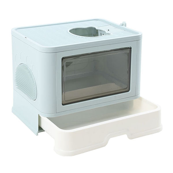 Enclosed Kitty Toilet Hood Hair Grooming Foldable Litter Box Tray