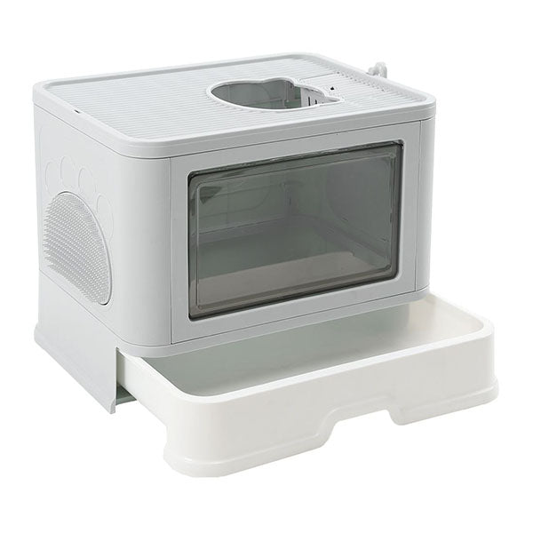 Enclosed Kitty Toilet Hood Hair Grooming Foldable Litter Box Tray