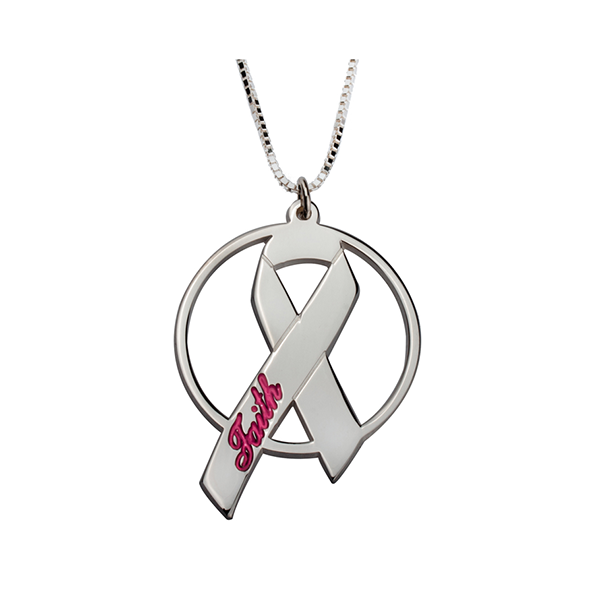Engraved Name Breast Cancer Necklace
