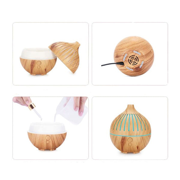 Essential Oil Usb Aroma Diffuser 180Ml Led Light Wood Mist Humidifier