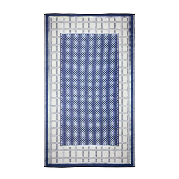 Europe Midnight Blue Geometric Recycled Plastic Reversible Outdoor Rug