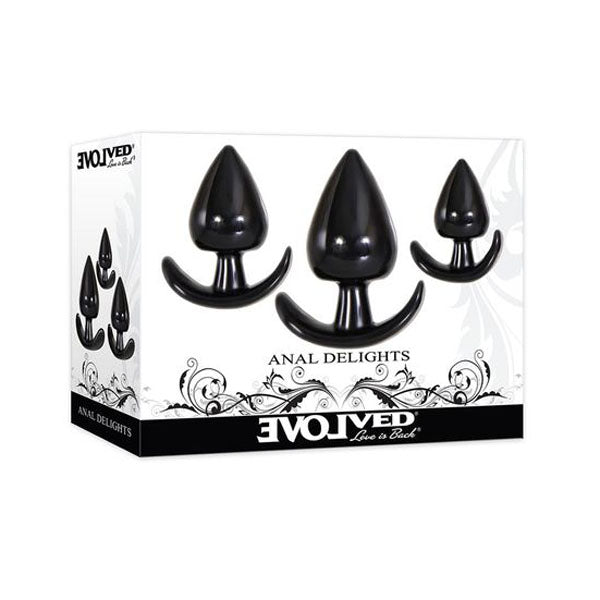 Evolved Anal Delights Butt Plugs Black Set Of 3 Sizes