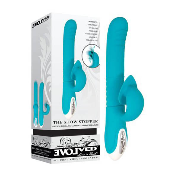 Evolved The Show Stopper Rechargeable Thrusting Rabbit Vibrator Teal